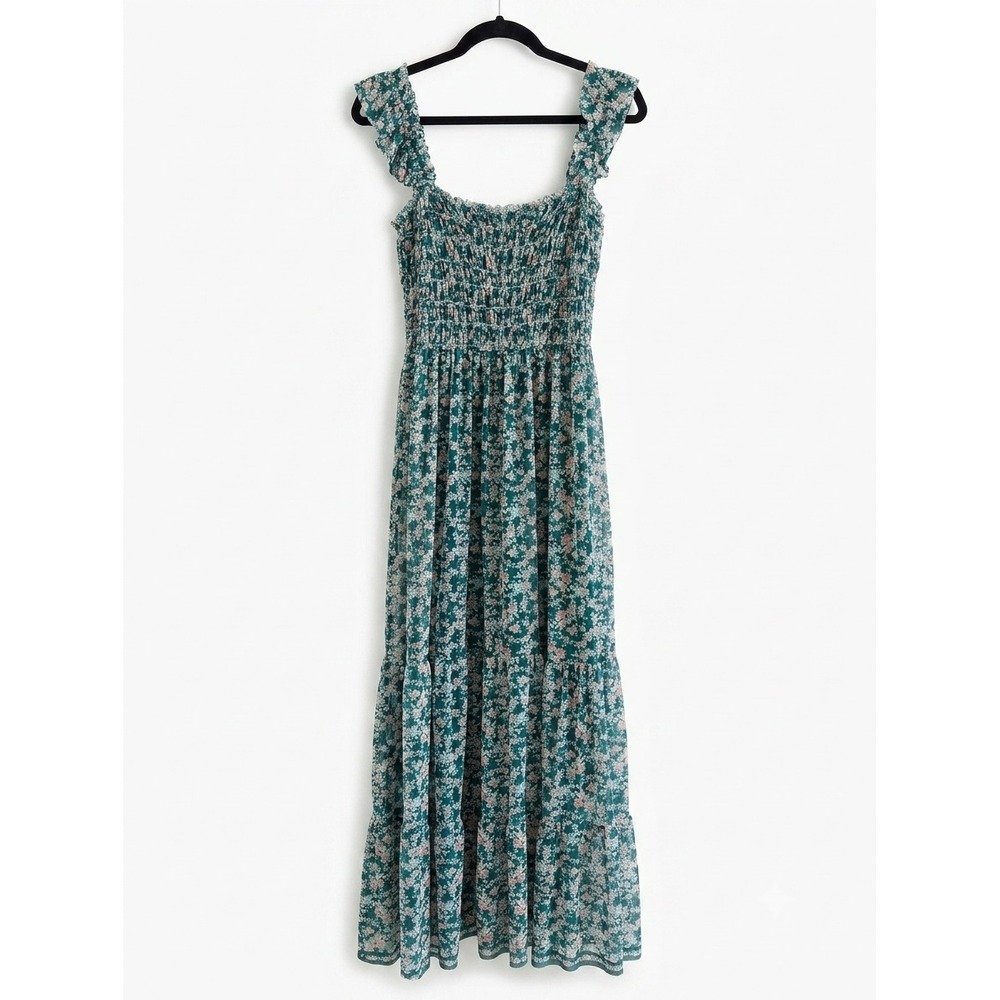 Max Studio London Floral Smocked Maxi Dress M Cottage Peasant Fairy Boho Garden - Picture 2 of 7